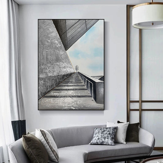 Hand Painted Oil Painting Space Abstract Black and White Orange Decorative Painting LivingRoom Background Wall Hanging,31inx47in,No Frame