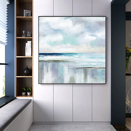 Modern Minimalist Hand painted Oil Painting Sky Beach Decoration Painting Living Room Restaurant Abstract,31inx31in,No Frame
