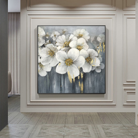 #240Hand Painted Knife Oil Painting Modern Abstract Gold Flowers Oil Painting Reprodcution Heart Picture for Home