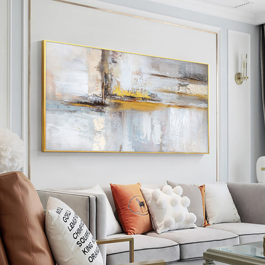 Handmade Large Size Abstract Oil Painting With Gold Foil On Canvas Modern Unframed Painting Wall,27inx54in,No Frame