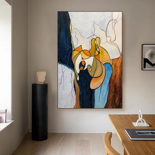 Pure Hand painted High end Oil Painting Geometric Abstract Art Decorative Painting Living Room Modern Texture,31inx47in,No Frame