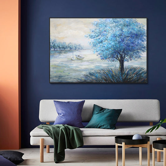 Hand painted Sunset Skyline Oil Painting On Canvas Sunrise Seascape Wall Art Oil Painting for Home Living Room,31inx47in,No Frame