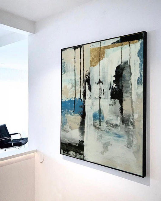 Gray Large Wall Art Abstract Acrylic Gold Painting Blue Black Painting On Canvas Handmade Original Art Home Decor31in,No Frame