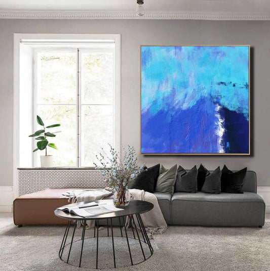 Deep Blue Abstract Canvas Painting Large Blue Painting Minimalist Painting Canvas Abstract Oil Painting Dining Room Art Painting31in,No Frame