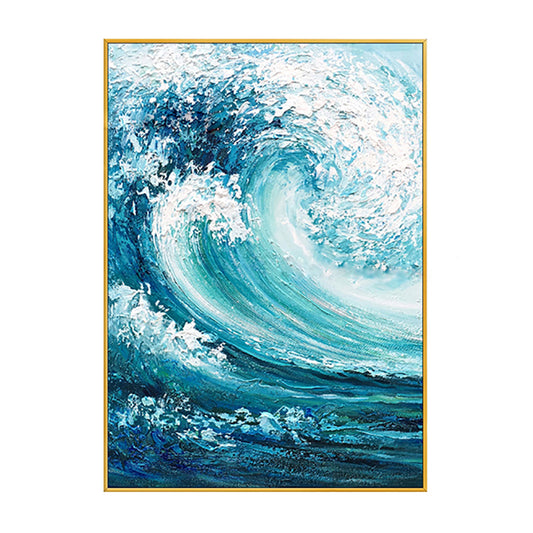 Hand Painted Thick Oil Canvas Painting 3D Waves Seascape Pictures Handmade Abstract Wall Art For Living Room,31inx47in,No Frame