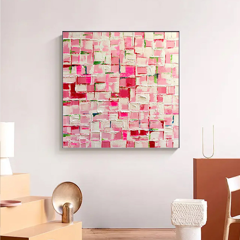 Home Decoration Pink Square Pictures Wall Art Handpainted Oil Paintings Unframed For Hotel,31inx31in,No Frame