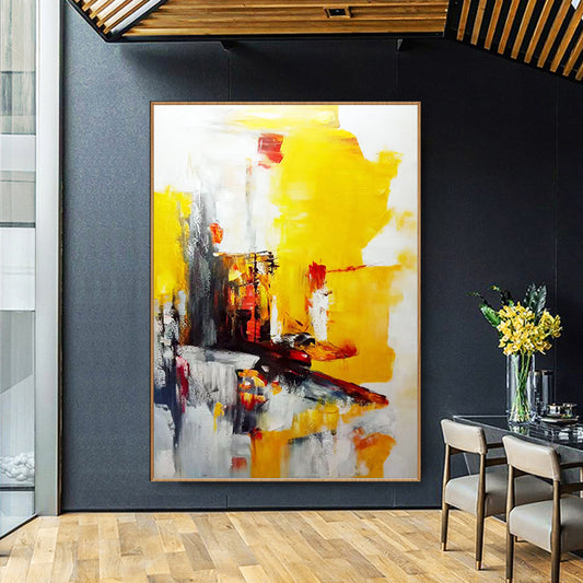 Hand painted Abstract Oil Painting Zao Wou ki Modern Decorative Painting Corridor Aisle Mural Yellow Modern,31inx47in,No Frame