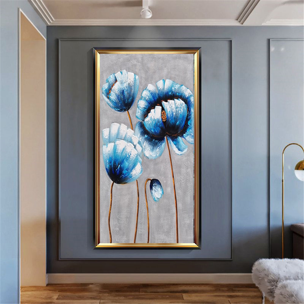#490Hand Painted Flower Painting Thick Texture Canvas Art Picture Modern Abstract Flower Wall Art Home Decoration,27inx54in,No Frame