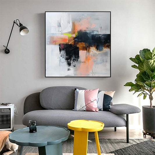 Abstract Handmade Oil Painting Modern Minimalist Home Living Room Decoration Painting,31inx31in,No Frame