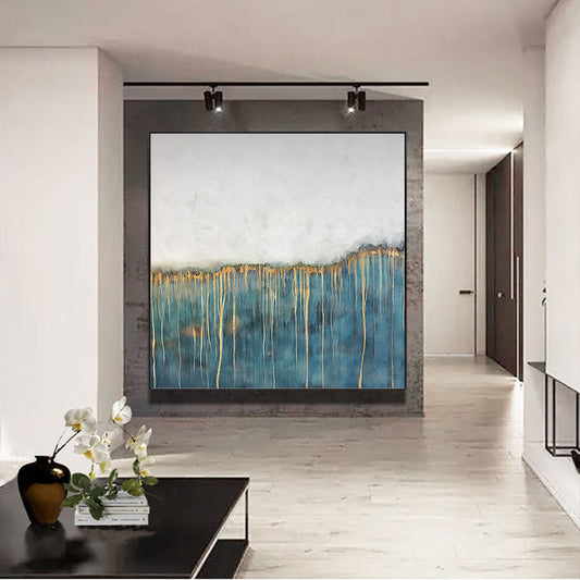 Modern Abstract Blue Ocean Canvas Art Painting Living Room Bedroom Hand painted Home Decoration Large Wall,31inx31in,No Frame