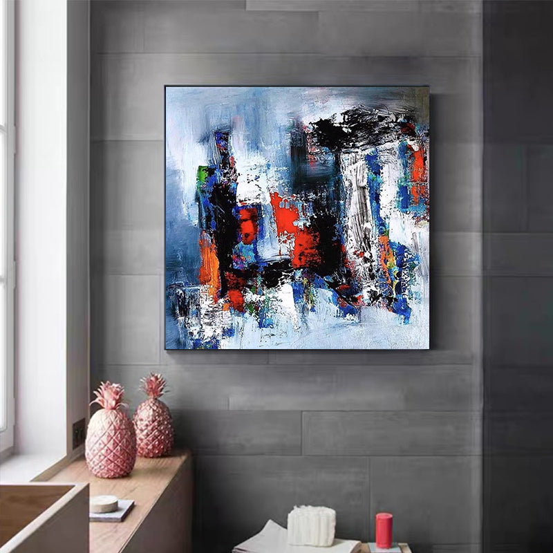 Simple and Modern Hand painted Abstract Oil Painting Light Luxury Living Room Bedroom Decoration Painting Blue,31inx31in,No Frame