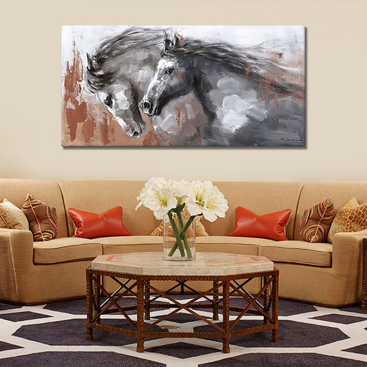 Animals Picture Abstract Oil Painting On Canvas Handmade Running Horses Wall Art Home Office Hotel Large,27inx54in,No Frame