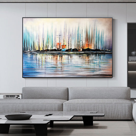 Handpainted Landscape Oil Painting Sailing Boat Living Room Sofa Background Wall Decoration Painting Study Room Hanging,31inx47in,No Frame