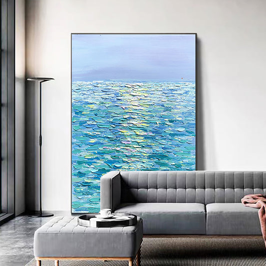 Original Hand Painted Oil Painting Modern Decorative Painting Living Room Abstract Thick Oil Sea Decor Landscape,31inx47in,No Frame