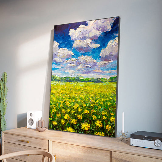 Hand Painted Wall Art Canvas Painting Landscape Picture Flowers Field Cloud Oil Painting Abstract Home For Living Room,31inx47in,No Frame