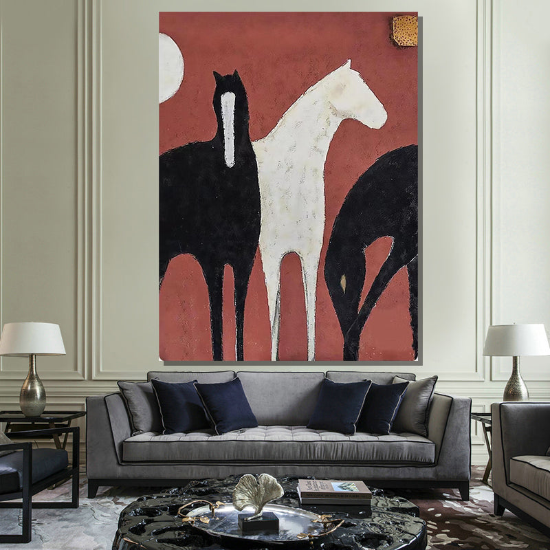 Handmade Animal Horse Oil Painting Modern Wall Art On Canvas Hanging Mural Living Room Picture Artwork,31inx47in,No Frame