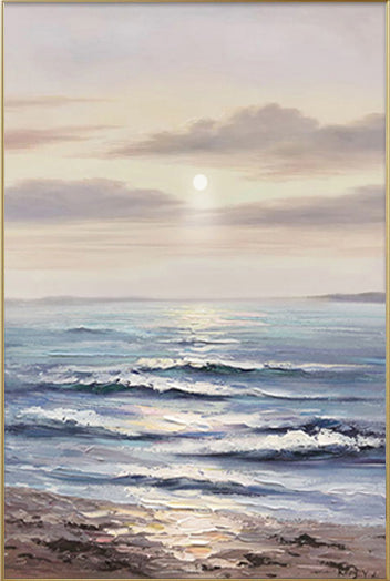Handmade Canvas Oil Painting Decoration Sea Dawn Modern Art Mural Living Room Bedroom Office Hotel Hanging,31inx47in,No Frame