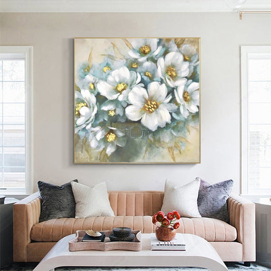 Abstract Flower Paintings Hand Painted Modern Canvas Oil Painting Wall Art Pictures Handmde Paintings Artwork Living,31inx31in,No Frame