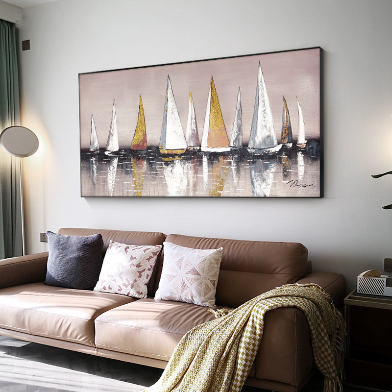 Hand Painted Modern Fashion Abstract Sailboat Oil Painting Wall Canvas Decor Picture Home Decor Canvas,27inx54in,No Frame
