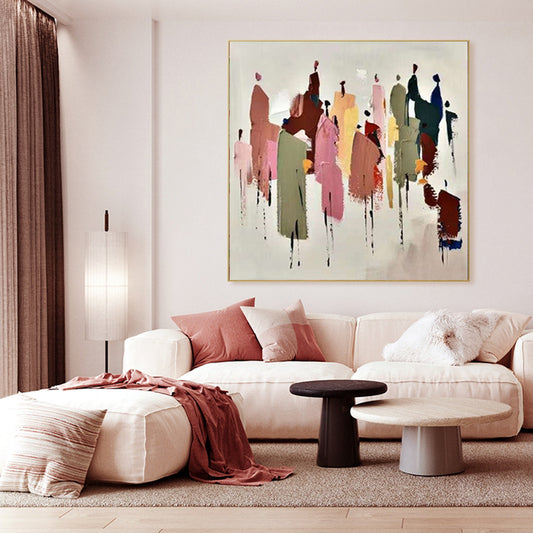 Hand Painted Oil Painting Modern Abstract Figure Handmade Wall Hanging Picture Wall Artwork,31inx31in,No Frame