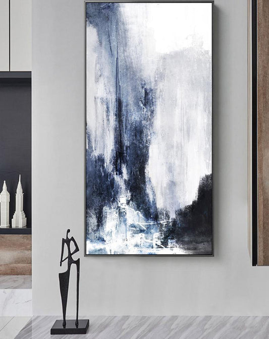 Original Abstract Painting Blue White Modern Abstract Painting Canvas Painting Office Wall Art Abstract Textured Art Room Decor27inx54in,No Frame