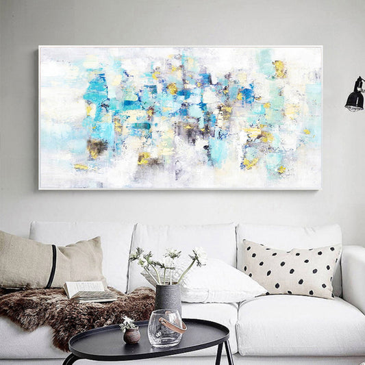 July Art Hand painted Oil Light Blue Bedroom Living Room Entrance Decorative Painting Large Abstract ,27inx54in,No Frame