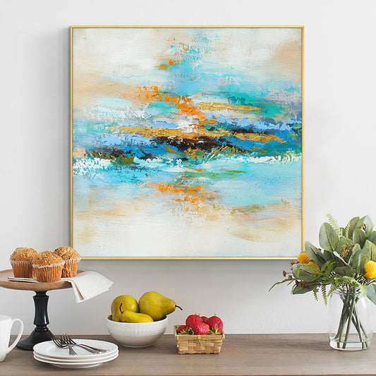 Hand Painted Abstract Oil Painting Colorful Landscape Wall Art Pictures On Canvas For Home Decor,31inx31in,No Frame