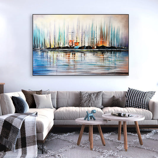 Handpainted Landscape Oil Painting Sailing Boat Living Room Sofa Background Wall Decoration Painting Study Room Hanging,31inx47in,No Frame