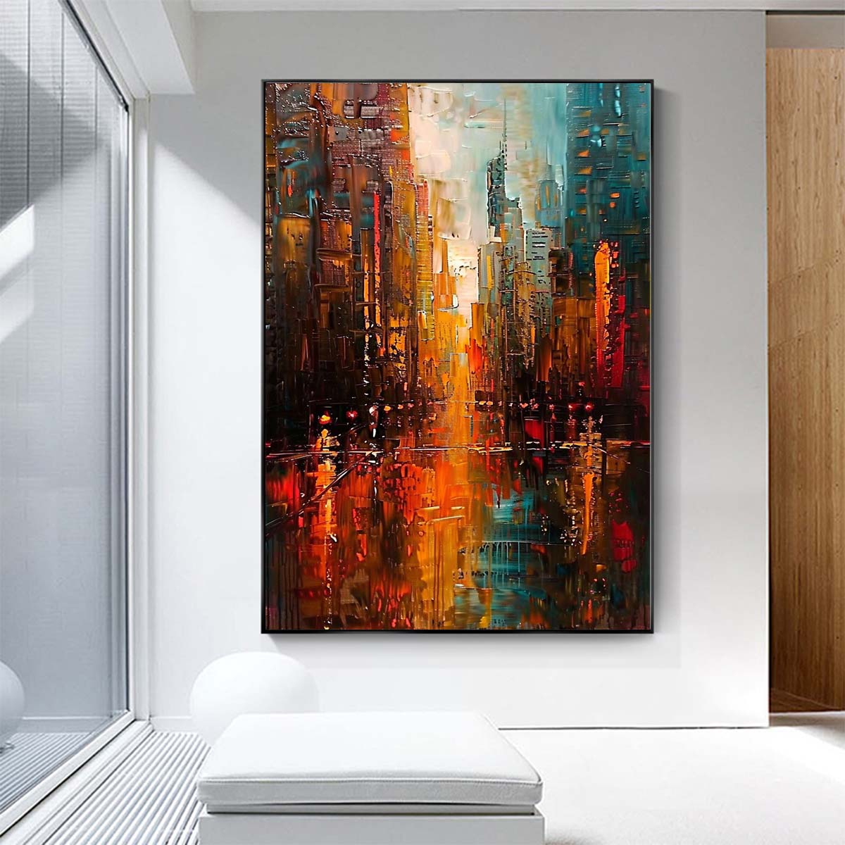 Original creation City Hand painted Oil Painting Canvas Wall Art For Home Living Room Unframed/Rolled #021