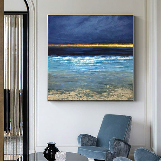 Hand Painted Landscape Oil Painting Wall Decor Handmade Abstract Blue Oil painting On Canvas For Living room,31inx31in,No Frame