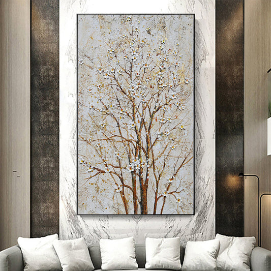 Hand Painted Flowers Oil Painting Abstract Wall Art Picture Thick Textured Canvas Art Painting Living Room,27inx54in,No Frame