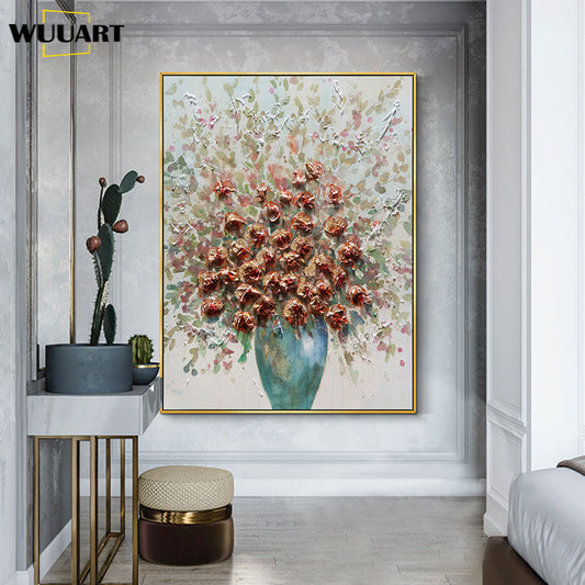 Thick Oil Abstract Flowers Oil Painting Handmade Wall Art Paintings On Canvas Modern Home Decoration Canvas Oil Painting for Home Living Room,31inx47in,No Frame