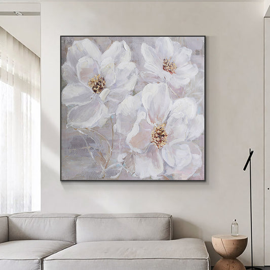 Hand Painted White Flowers Oil Painting Modern Abstract Knife Oil Painting Picture for Modern Living Room