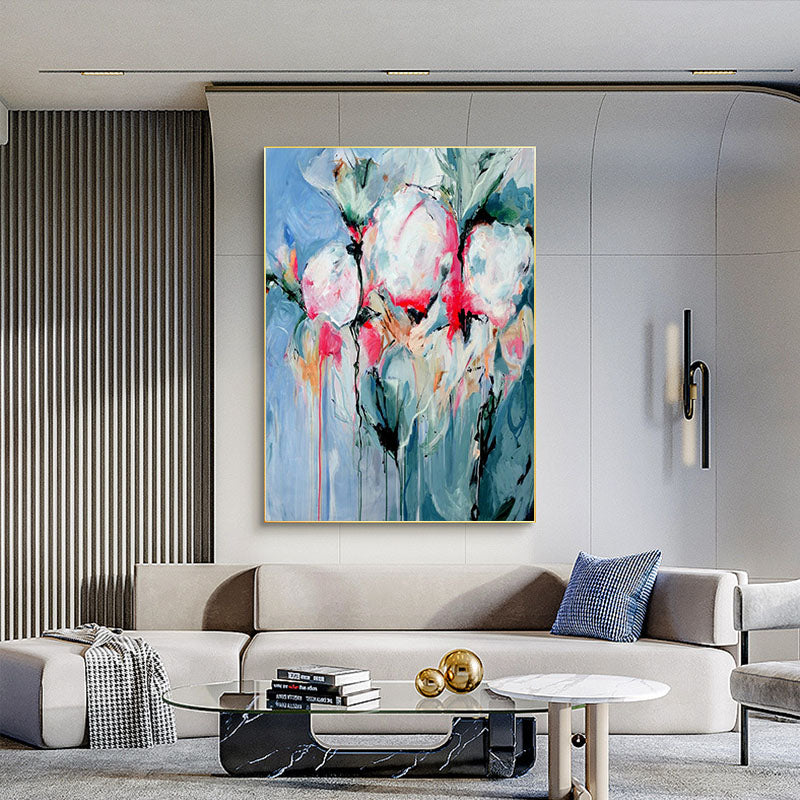 Hand painted Blue Tulip modern Art Picture For Living Room Decoration Large Size Tableaux,31inx47in,No Frame