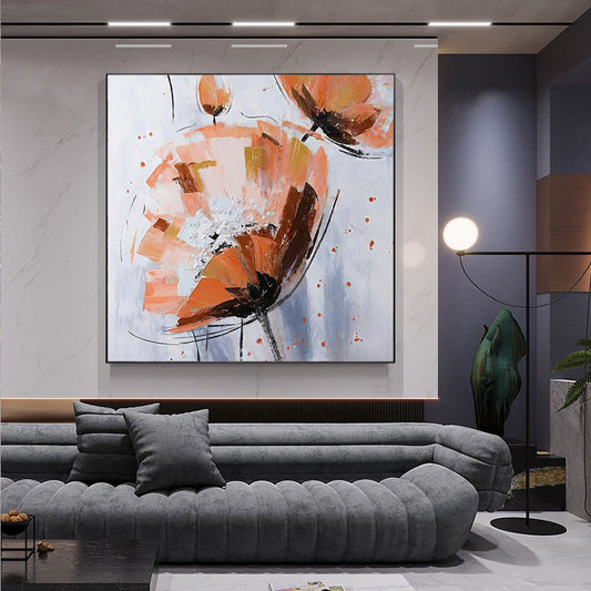 Nordic Restaurant Oil Painting Modern Minimalist Living Room Decoration Painting Abstract Flower Mural,31inx31in,No Frame