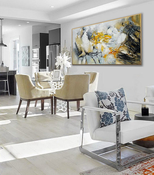 Modern Contemporary Artwork Oversize Panoramic Extra Large Wall Art Horizontal Texture Canvas Art Abstract Acrylic Painting27inx54in,No Frame