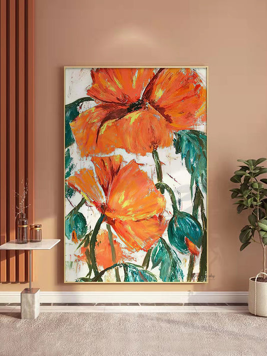 Abstract Canvas Painting Hand Painted Palette Knife Flowers Oil Painting Modern Decor Piece Unframed Floral Pictures,31inx47in,No Frame