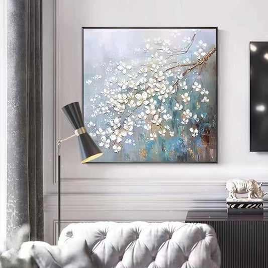 Original Pure Hand painted Oil Painting Plum Living Room Sofa Background Wall Decorative Painting Plant Flower,31inx31in,No Frame