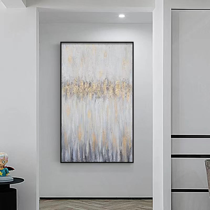 Pure Hand Painting Modern Abstract Gold Foil Corridor Aisle Decoration Painting Living Room Background Wall Canvas,31inx47in,No Frame