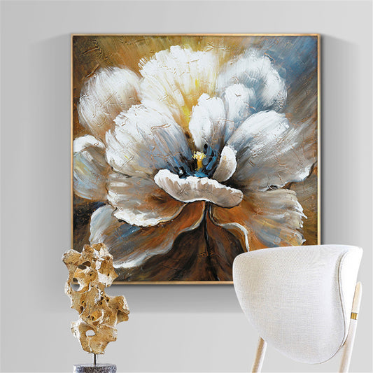 Abstract Flower Painting Wall Art Hand Painted Oil Painting On Canvas Handmade White Flower Painting Art,31inx31in,No Frame