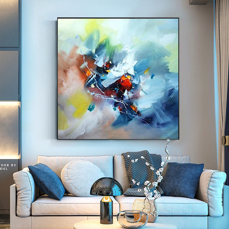 Pure Hand painted Decorative Painting Abstract Living Room Dining Room Bedroom Hanging Painting Watercolor Oil Painting,31inx31in,No Frame