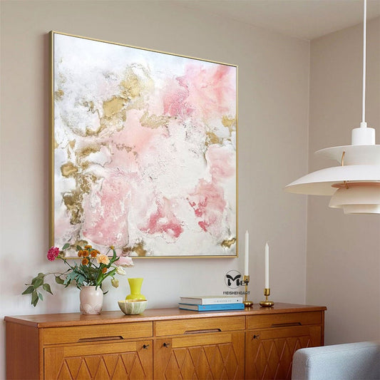 Pink Texture Abstract Acrylic Painting Modern Art Textured Gold Painting Extra Large Wall Art Bedroom Canvas Contemporary Art31in,No Frame