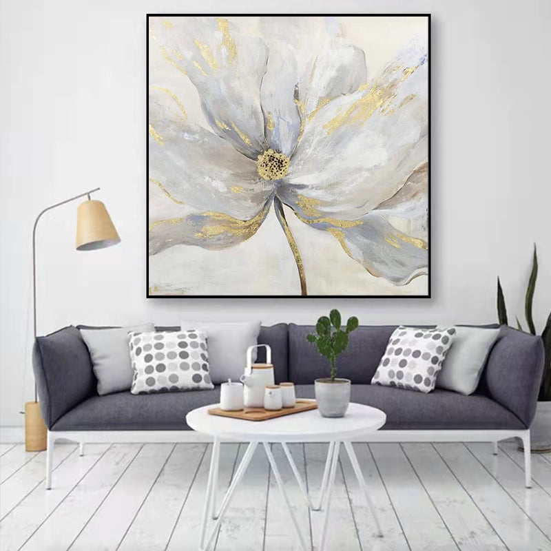 Modern New Design Painting Art Gold Leaf Lotus Decoration Oil Painting Hot Selling Living Room Wall,31inx31in,No Frame