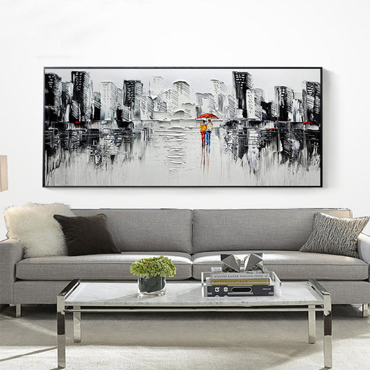 Modern Hand Painted Canvas Painting Wall Art Abstract City Landscape Picture For Home Living Room Decoration,27inx54in,No Frame