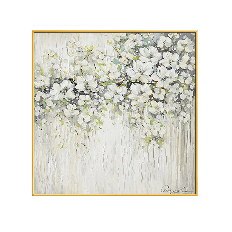Modern Flower Painting Hand Painted Oil Painting Thick Oil 3D Knife White Flowers Painting For Wedding,31inx31in,No Frame