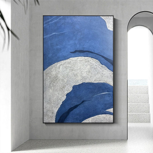 Custom Klein Blue Pure Handpainted Abstract Vertical Oil Painting Texture Art Decorative Painting Corridor Aisle,31inx47in,No Frame