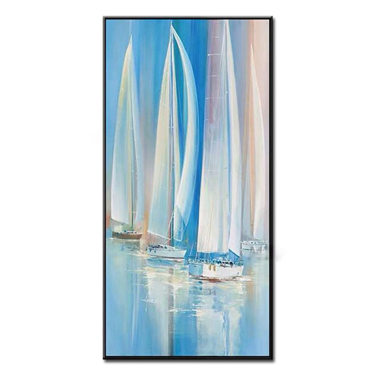 Sailing Boat On The Sea Handpainted Wall Art Home Decor Picture Modern Oil Painting On Canvas ,27inx54in,No Frame
