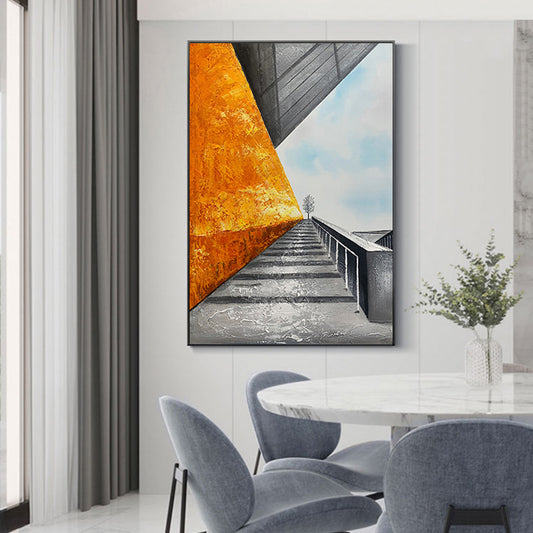 #770Hand Painted Oil Painting Space Abstract Black and White Orange Decorative Painting LivingRoom Background Wall Hanging,31inx47in,No Frame