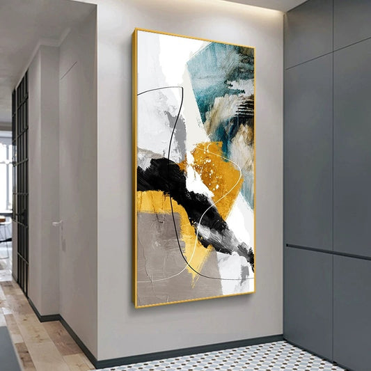 Large Hand painted Abstract Oil Painting Gold Foil Handmade Artworks Wall Art Decoration Modern Home Decor,27inx54in,No Frame