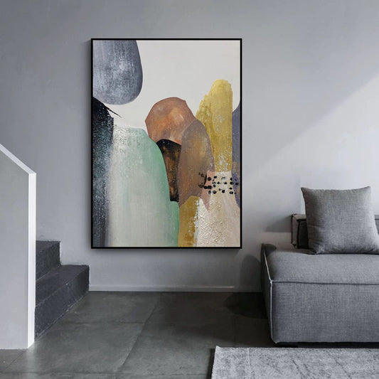 Hand painted Oil Painting Abstract Golden Stone Entrance Decorative Painting Canvas Paintings Modern Living Room,31inx47in,No Frame